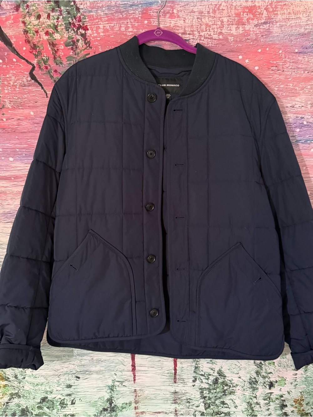 Club Monaco Men's Navy Quilted Button-Front Jacket